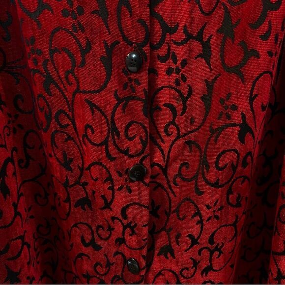 Sag Harbor Womens Sz 22W Red Black Soft Textured Tapestry Button Up Shirt Jacket - Picture 3 of 8